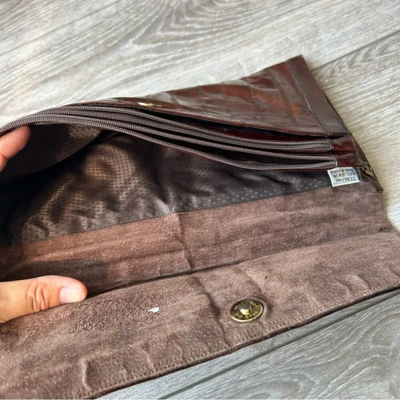Vintage Eel Skin Brown Minimalist Boho Clutch Made in Korea - Picture 7 of 14